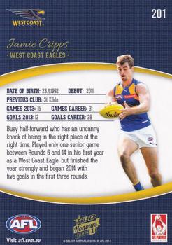 2014 Select AFL Honours Series 1 #201 Jamie Cripps Back